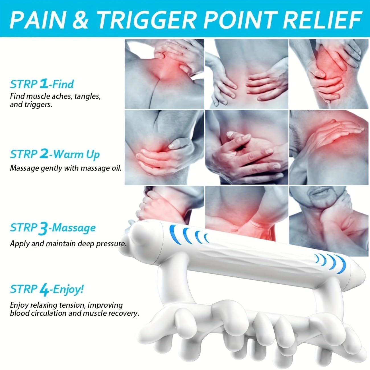 Ergonomic Fascia Massage Roller – Deep Tissue Trigger Point Tool for Cellulite, Myofascial Release, Lymphatic Drainage – Full Body Massager for Neck, Legs, Back, Calves – Handheld, Easy to Use